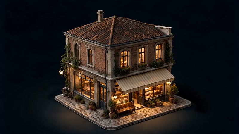 Café de esquina construído como miniatura